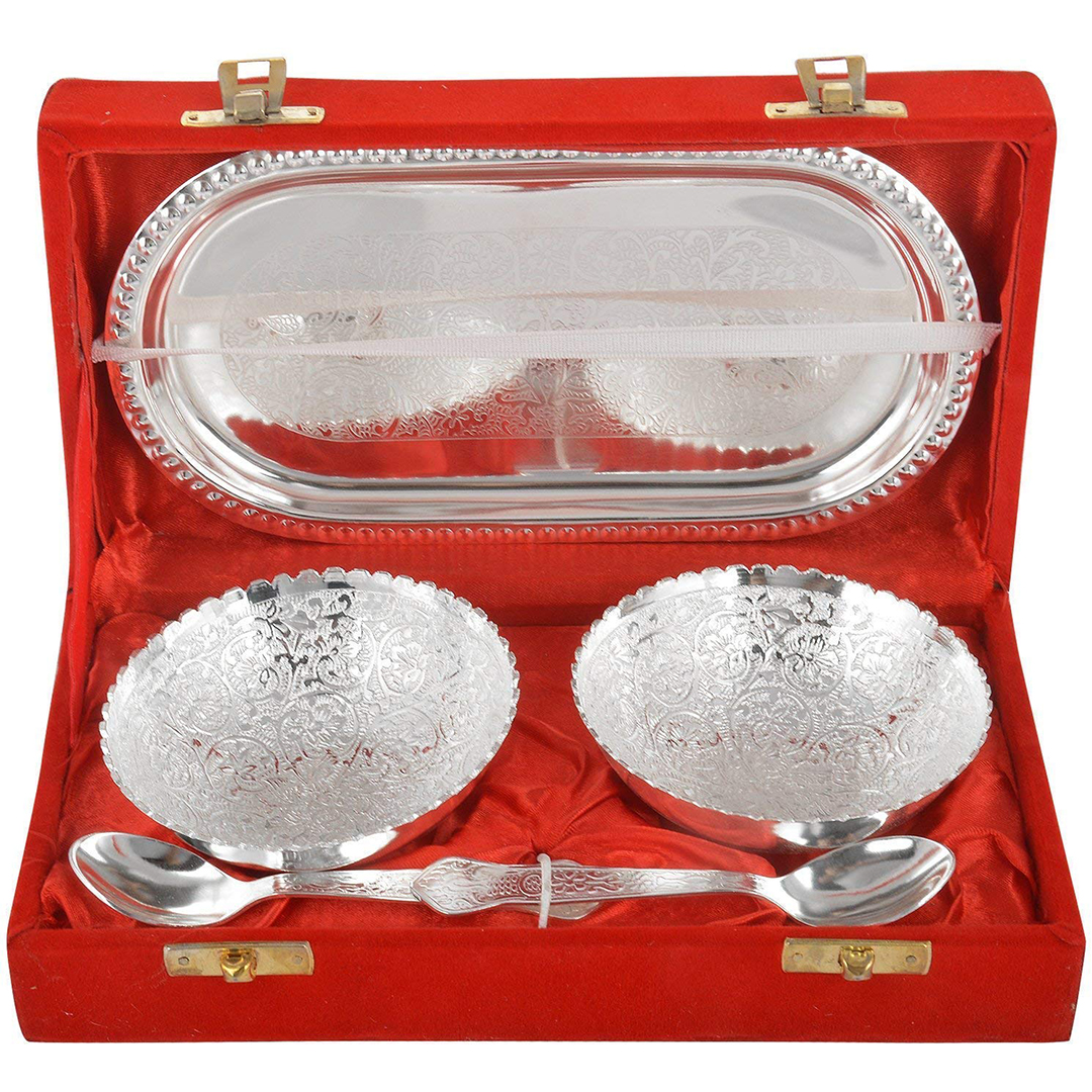 Buy Traditional Indian Gold Silver Plated Bowl Gift Set 0f 5 ,serving for  Dry Fruits & Sweets Gift, Office Décor Showpiece for Best Diwali Gift,  Online in India - Etsy