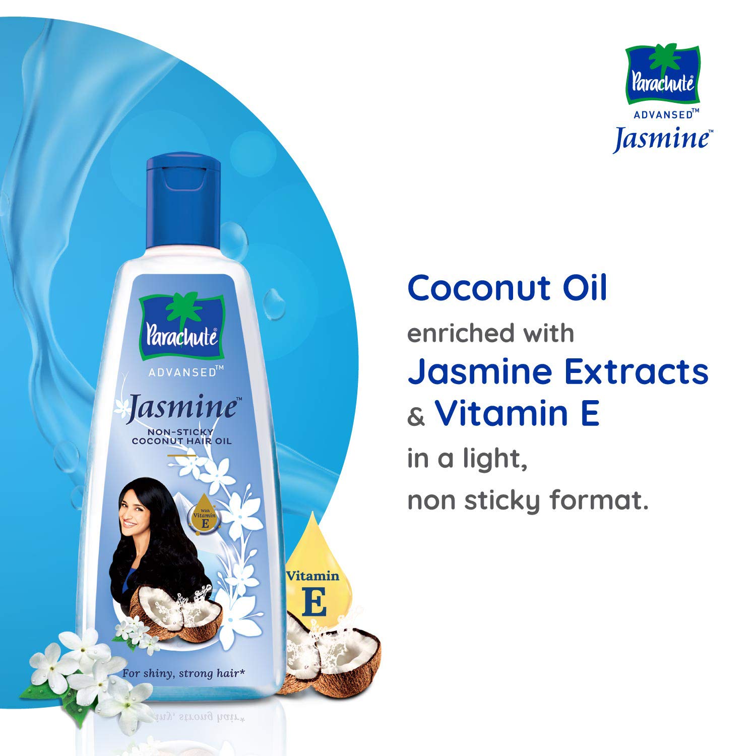 Parachute Advansed Jasmine Enriched Coconut Hair Oil with Vitamin E for  Strong and Shiny Hair| Repairs and Strengthen Hair | For all hair types|  (6.4